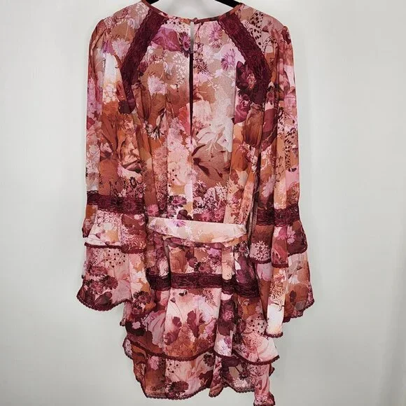 NWT BHLDN Camila Long Sleeve Chiffon Mini Dress Pink Medium - Picture 9 of 16